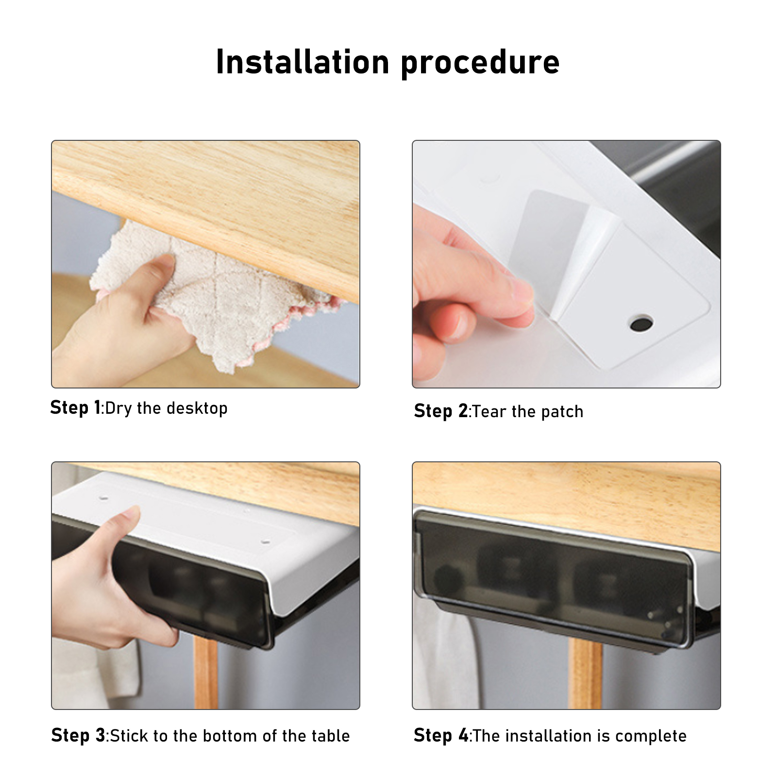 Under Desk Drawer Adhesive Storage Box For Office Pen Holder Hidden Sorting Box Kitchen Knife Fork Storage Tray Organizer