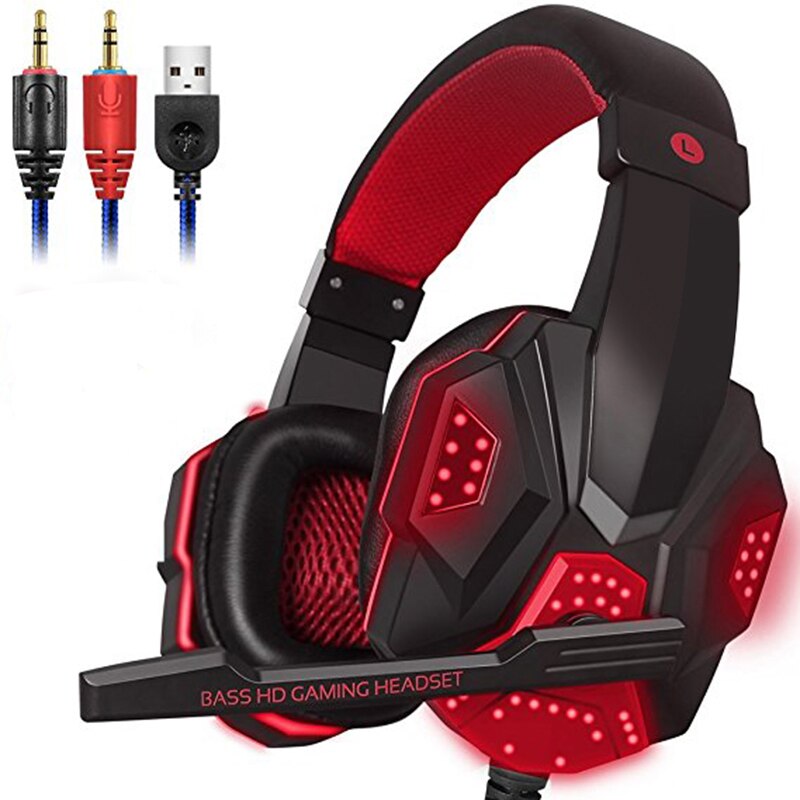 Stereo Led Gaming Headset Voor Laptop Over Ear Gamer Hoofdtelefoon Met Microfoon Noise Annuleren Pc Computer Telefoon Tablet Helm Oortelefoon