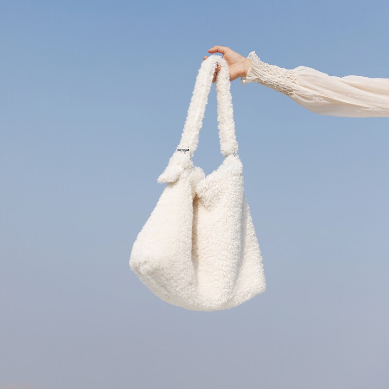 Kunstmatige lamswol dames schoudertassen luxe imitatiebont dames witte handtassen dames messenger bag grote casual tote