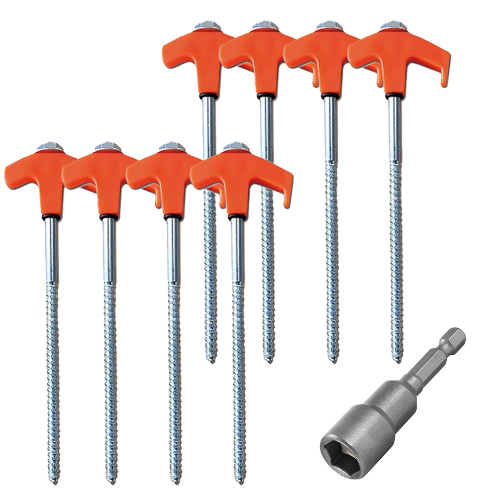 4/8PCS Screw-in Tent Stakes Ground Anchors metal Steel Hexagonal Plastic Head Spiral Screws Camping Peg Ground Nails Tool: MULTI