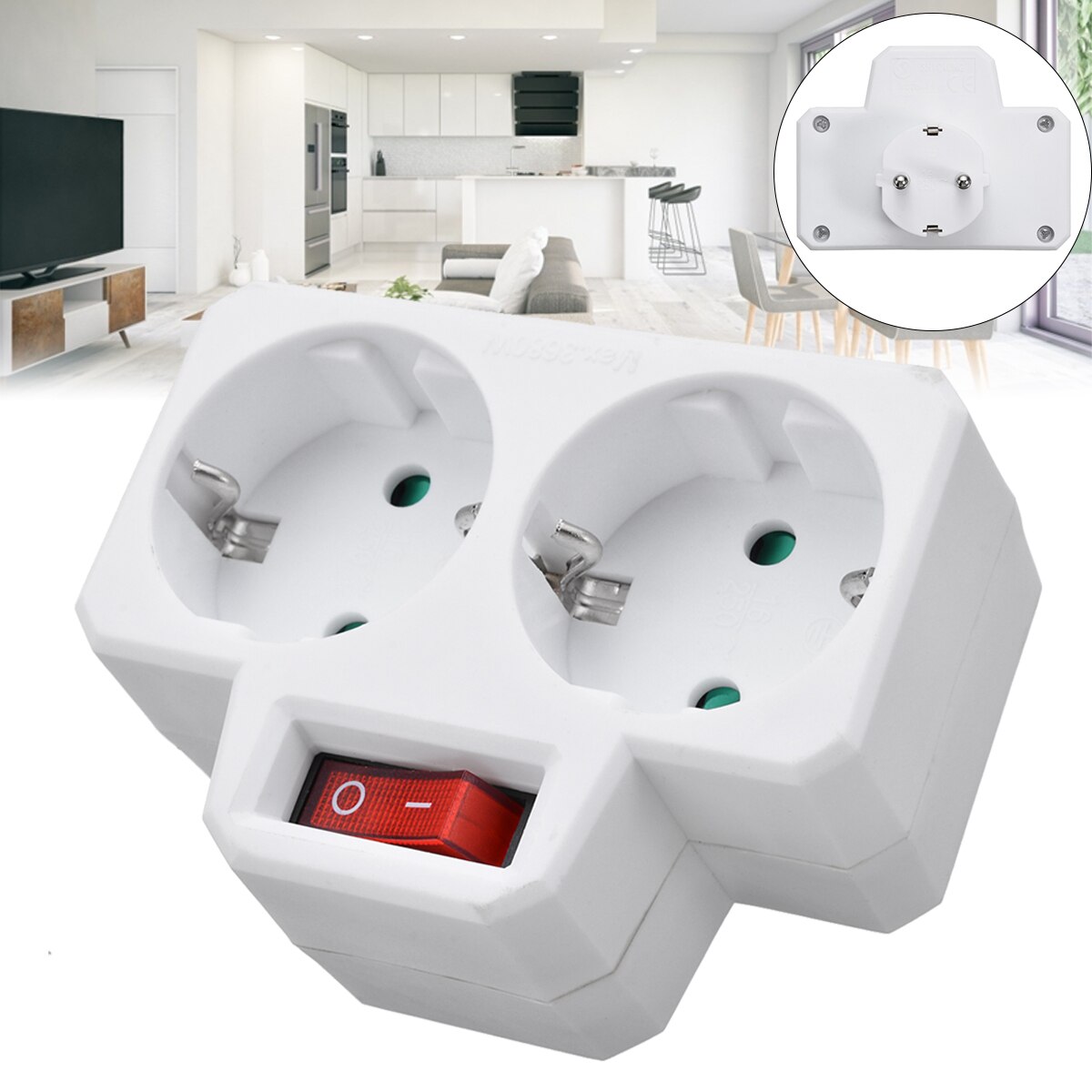 1Pc Double Socket Conversie Socket Met Outlet Switch Plug EU Standaard 250V 16A ABS Meerdere Plug 92 * 78*68mm