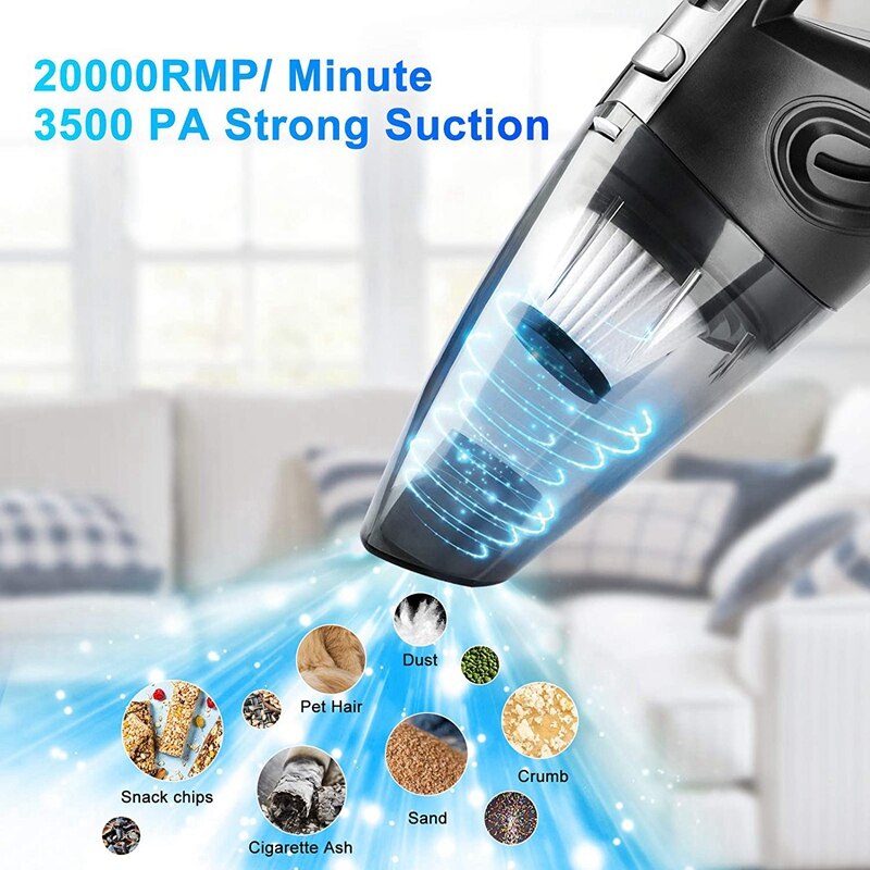 Portable Cordless Handheld Vacuum, Strong Suction Powerful USB Rechargeable Lightweight Vac Wet Dry Vacuum Cleaner
