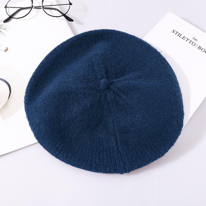 Ośmiokątny kapelusz żeńnarty beret kobiety jesień czapki zimowe robione na drutach dla kobiet dziania wełny duży rozmiar francuski kapelusz Gorras stałe: marynarka wojenna niebieski