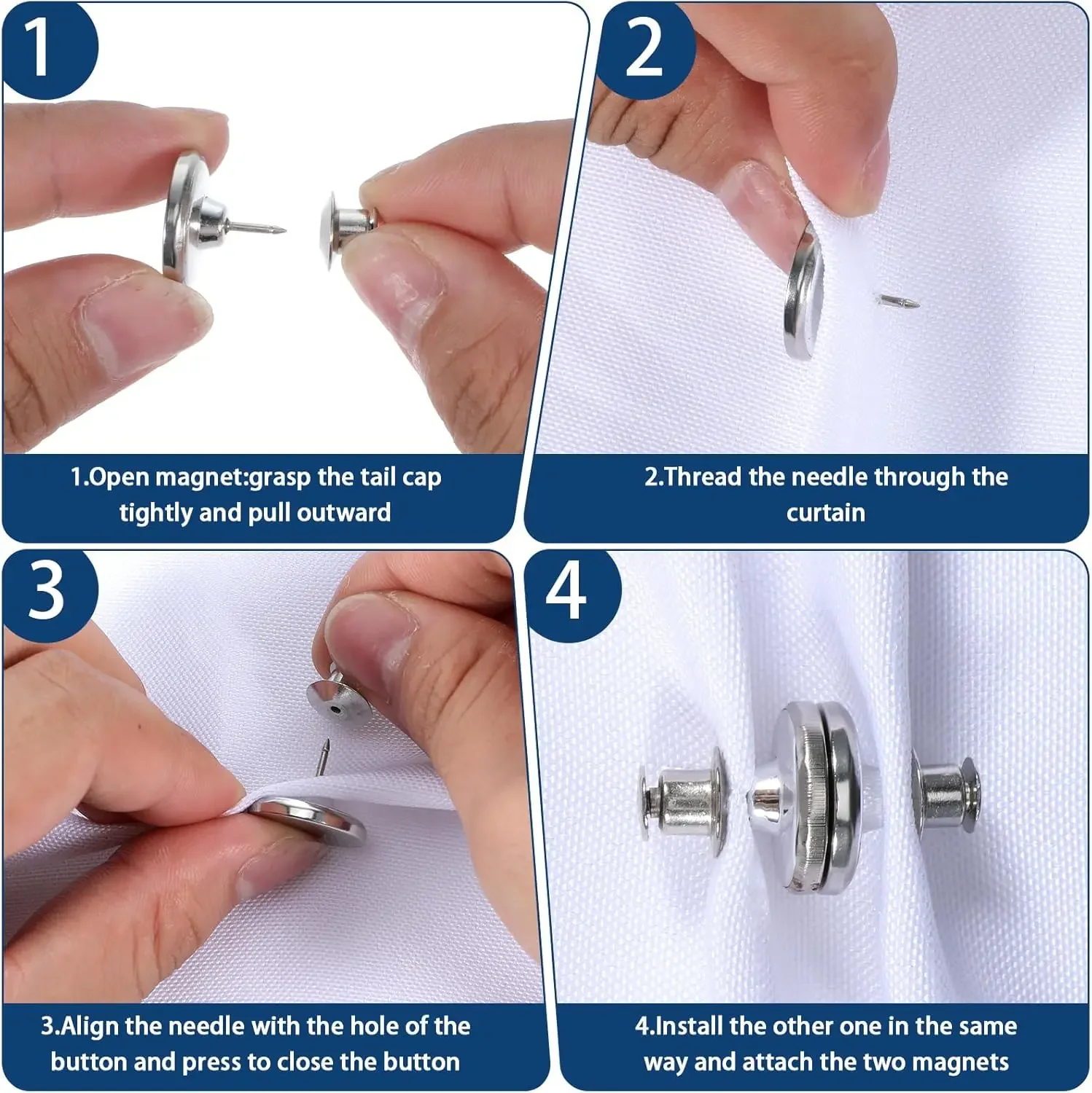 Clips de cortina magnéticos de doble cara con cierre magnético, soporte de plata fuerte, alfileres de hebilla, accesorios para cortinas, 1/20 pares