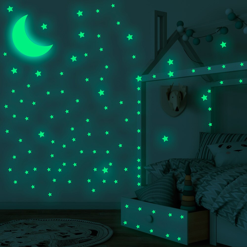 Wall Stickers 338 Pieces Glowing Stars Moon Stickers PVC Wall Posters for Bedroom Living Room Festival