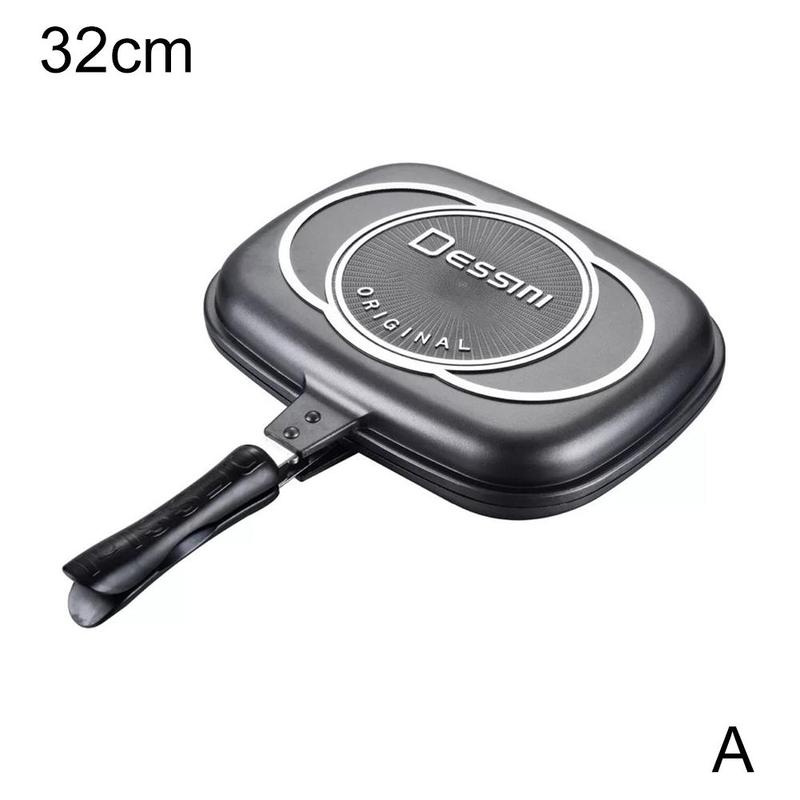 Vendita calda 32/36cm doppia griglia laterale padella utensili per pentole acciaio doppia faccia friggere cucina cottura bistecca accessori in acciaio inossidabile: A