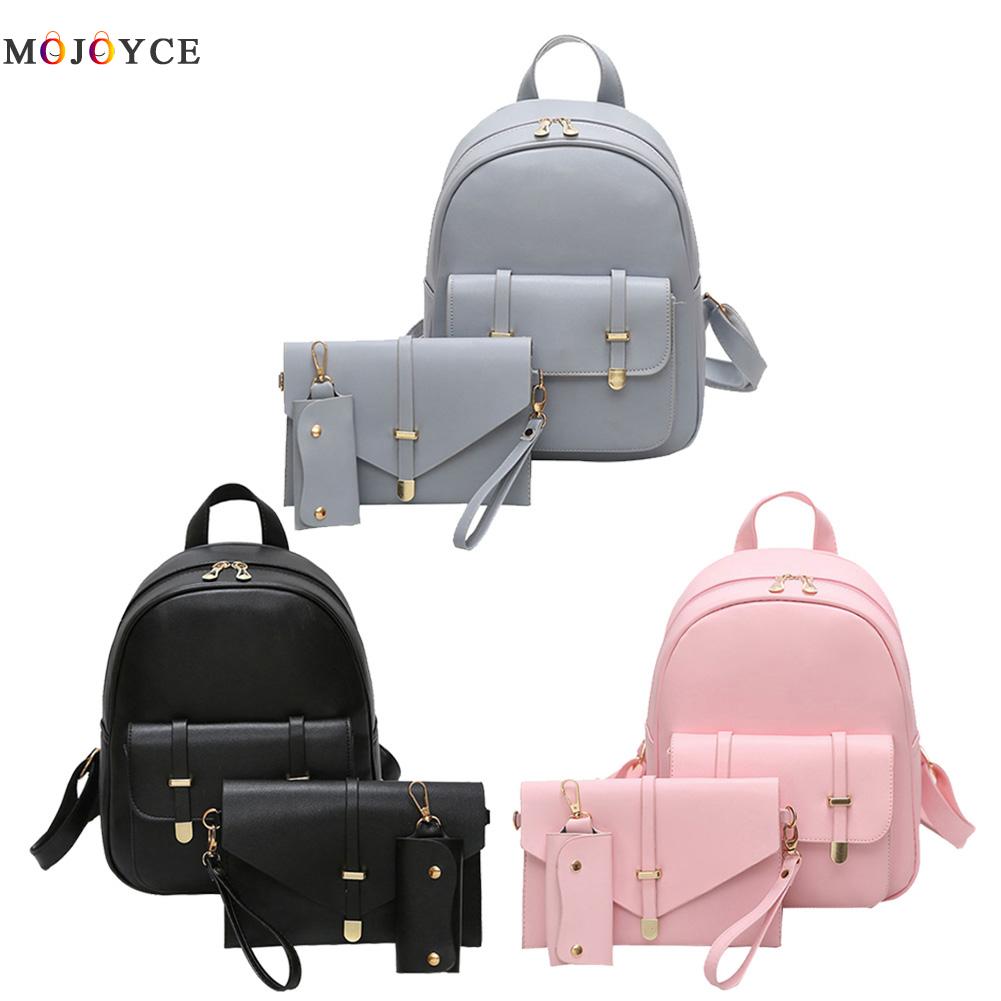 3 teile/satz Classics Fshion PU Leder Frauen Rucksack Mädchen Solide Schulter Weibliche Mini Rucksack Dame Composite Tasche Mochila Feminina