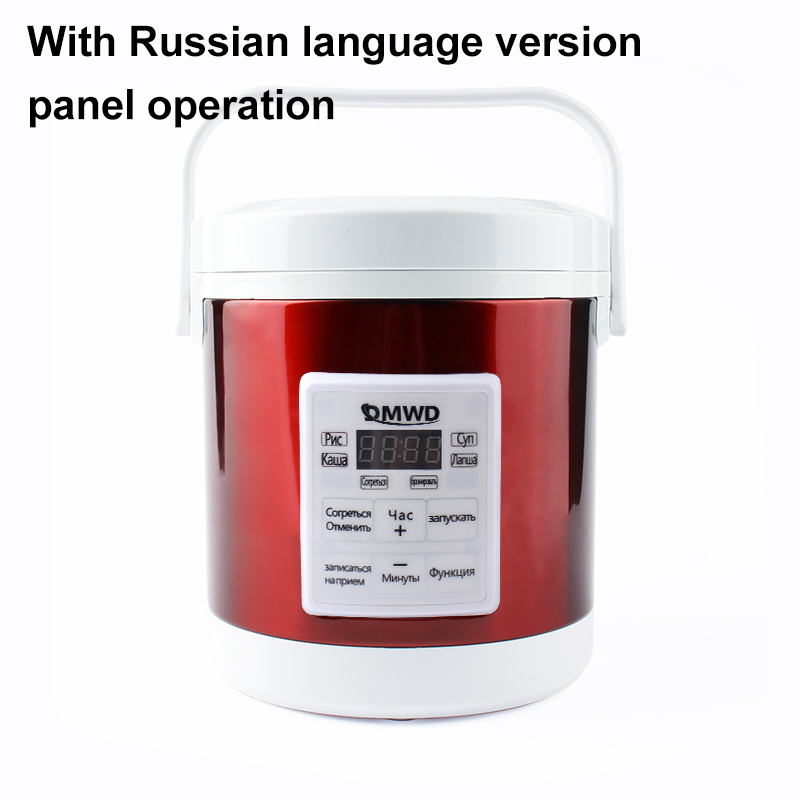 DMWD 12V 24V Mini Car Truck Rice Cooker Soup Porridge Cooking Machine Food Steamer Electric Heating Lunch Box Meal Heater Warmer: Russian panel red