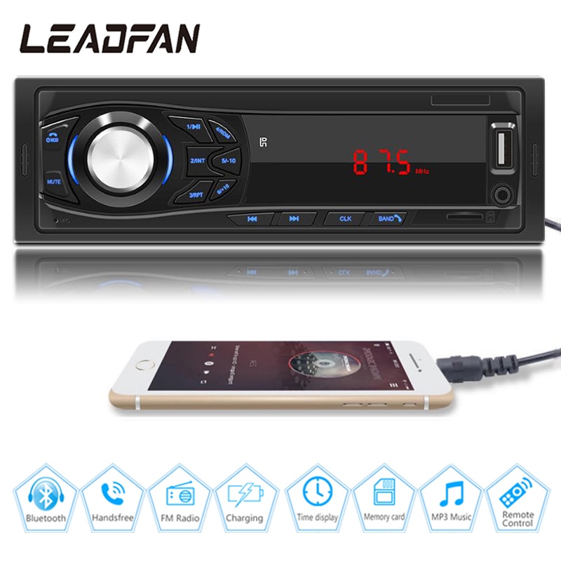 Leadfan-REPRODUCTOR DE Radio para coche, unidad principal de disco en U, estéreo, MP3, 1Din, 12V, AUX, tarjeta TF, 1030