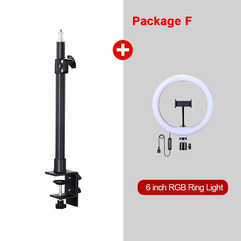 Desktop C-clamp Light Stand with 360 Rotatable Ball Head 1/4 inch Screw, Adjustable Aluminum Holder for Ring Light Camera Video: Dark Grey