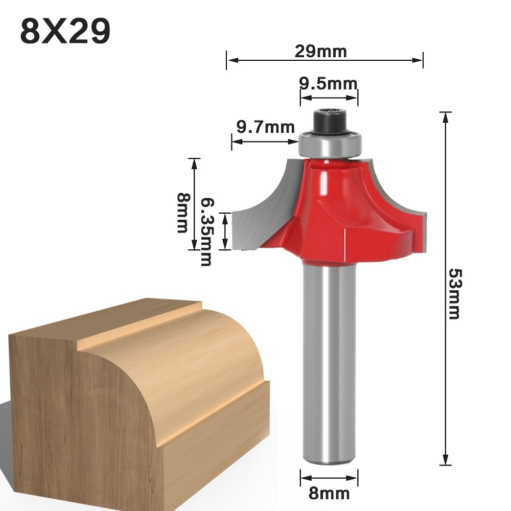 Ronde Over Rand Router Bit-1 &quot;Radius 8&quot; Schacht 1 Pcs 8 Mm Schacht Hout Router Bit rechte Frees Trimmer Reiniging Flush Trim