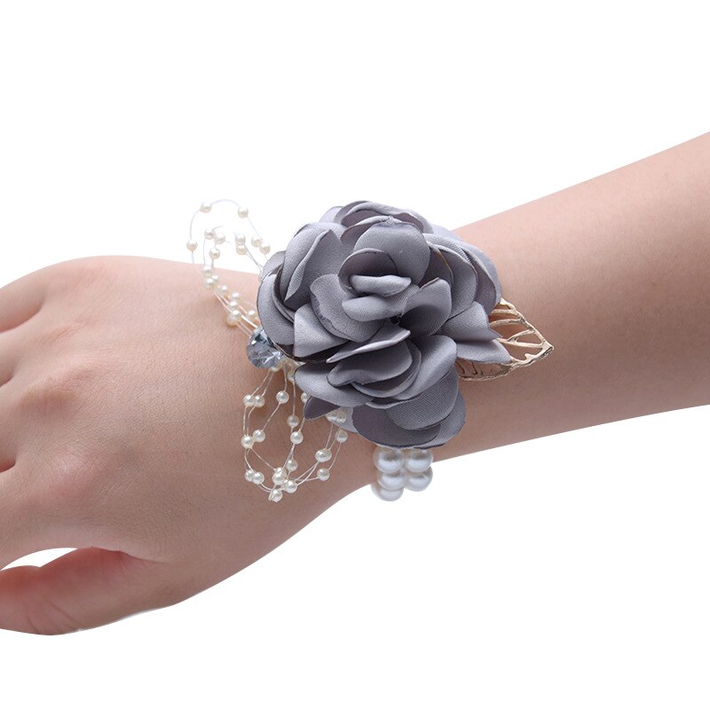 Stof Rose Bloem Hoofd Wedding Bridal Pols Corsage met Parel Accessoire Bruidsmeisje Corsage Armband Party Decoratie Armband