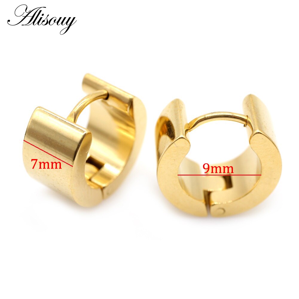 Alisouy 2 pz 7*9mm moda unica gioielli femminili Punk in acciaio inossidabile Huggies piccolo cerchio orecchini a cerchio per donna uomo gioielli: 7mm Gold Color