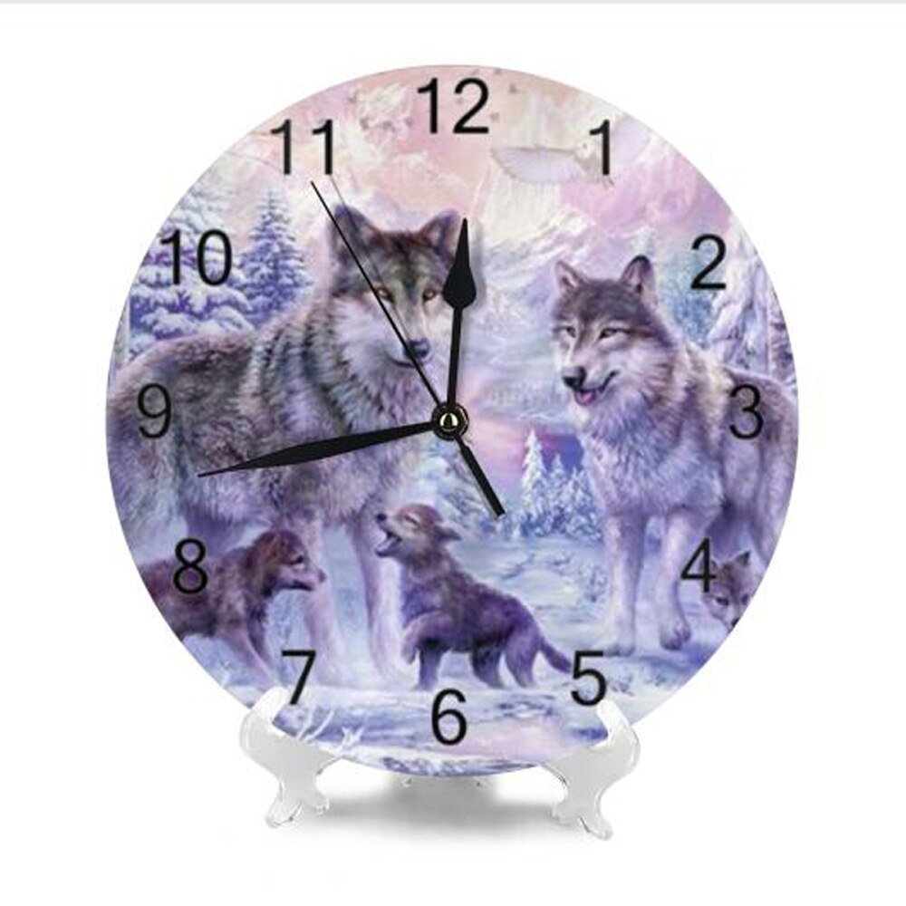 Wolf Animal 10inch Big Round Wall Clock Numeral Digital Dial Mute No Ticking Sound Battery Operated Clocks Home Decoration: SZA2031