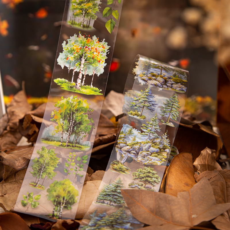 Cinta de árbol de bosque PET de 60mm x 2m, decoración para álbum de recortes, álbum de fotos, Collage, diario basura, materiales, planificador, cintas estéticas