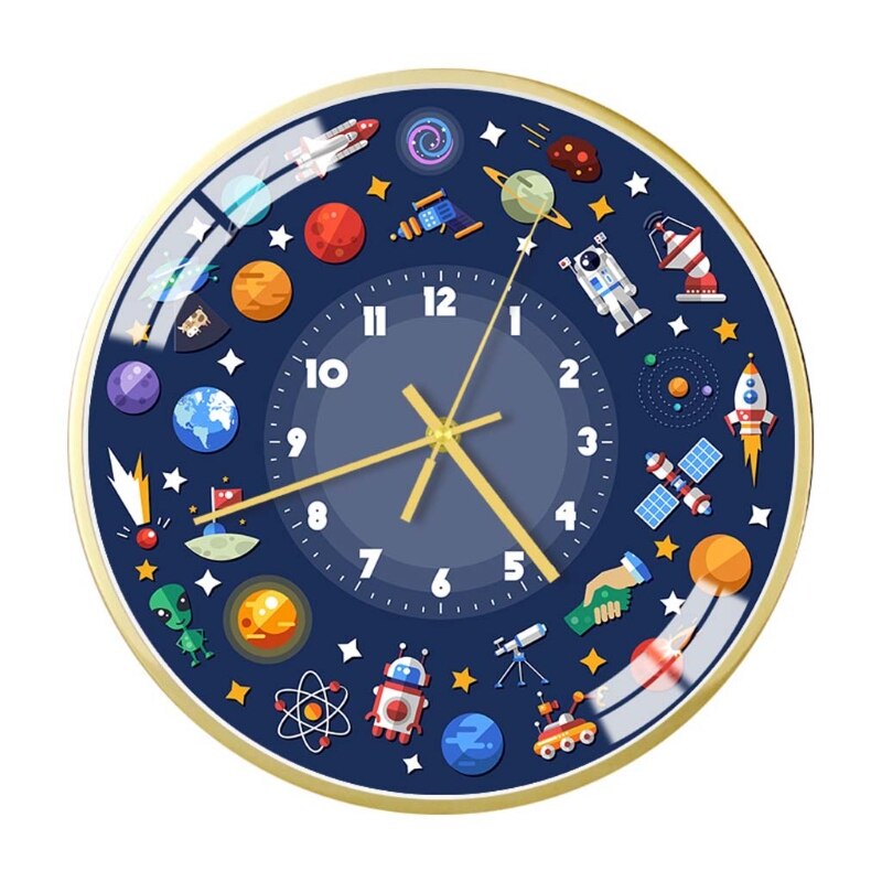 Mute Wall Clock Modern Style Space/Astronaut Pattern Clock Home Office Living Room Children's Room Decoration: 10