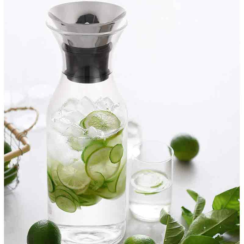 1500ml 35Oz Glas Pitcher Drip-gratis Karaf met Rvs Siliconen Flip-top Deksel Glas Water pitcher Koelkast Ice Tea Maker