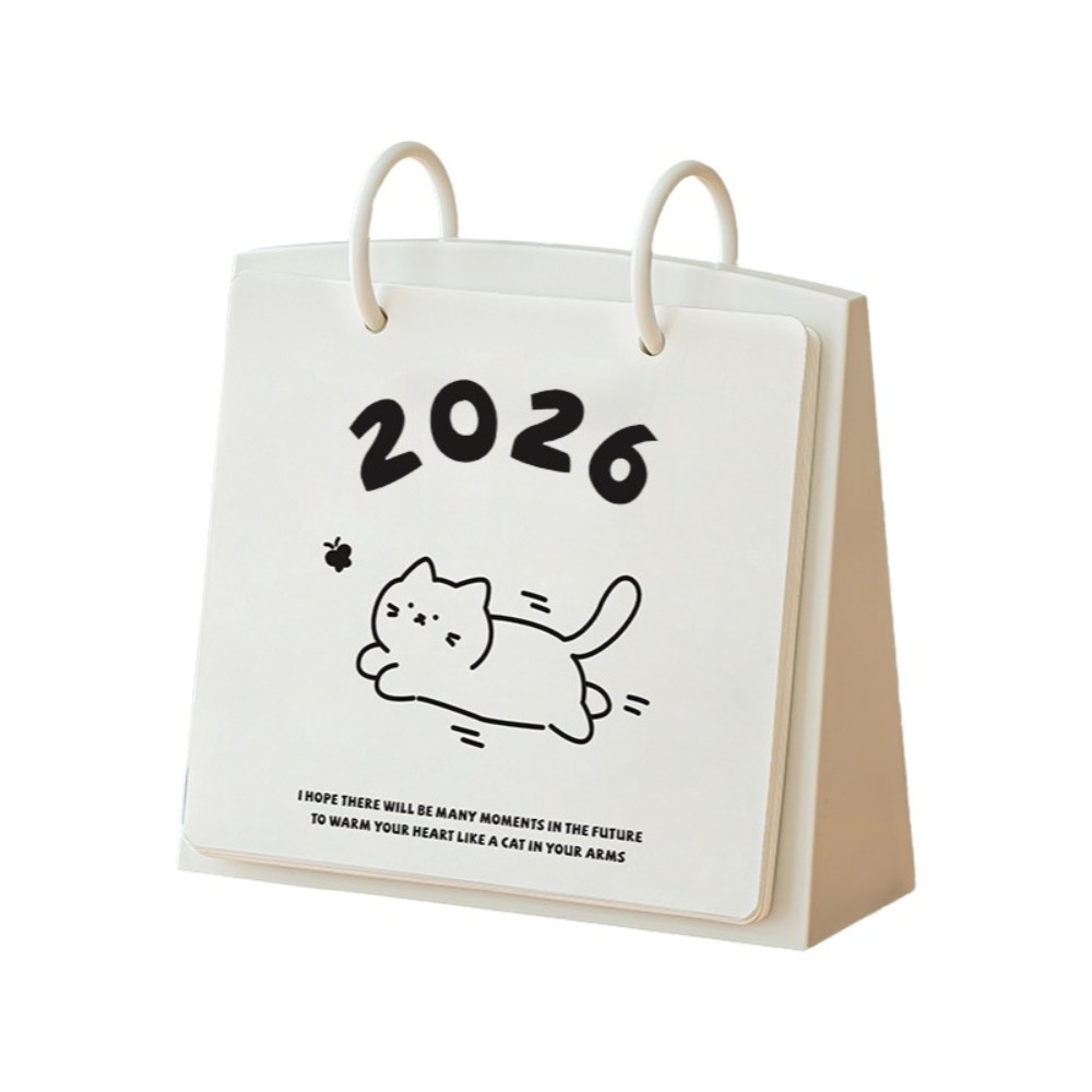 Plastic 2026 Desktop Kalender Cartoon Draagbare Staande Flip Kalender Kat Patroon Stabiele Basis Dagelijkse Planner Thuis: Rood