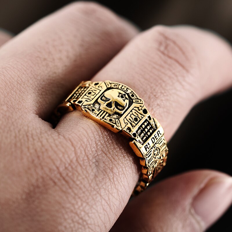 Gouden Kleur Ringen Mannen Geheim Compartiment Asgrauw Kist Souvenir Hip Hop Unisex Sieraden Mannen Viking Punk Skelet Ringen