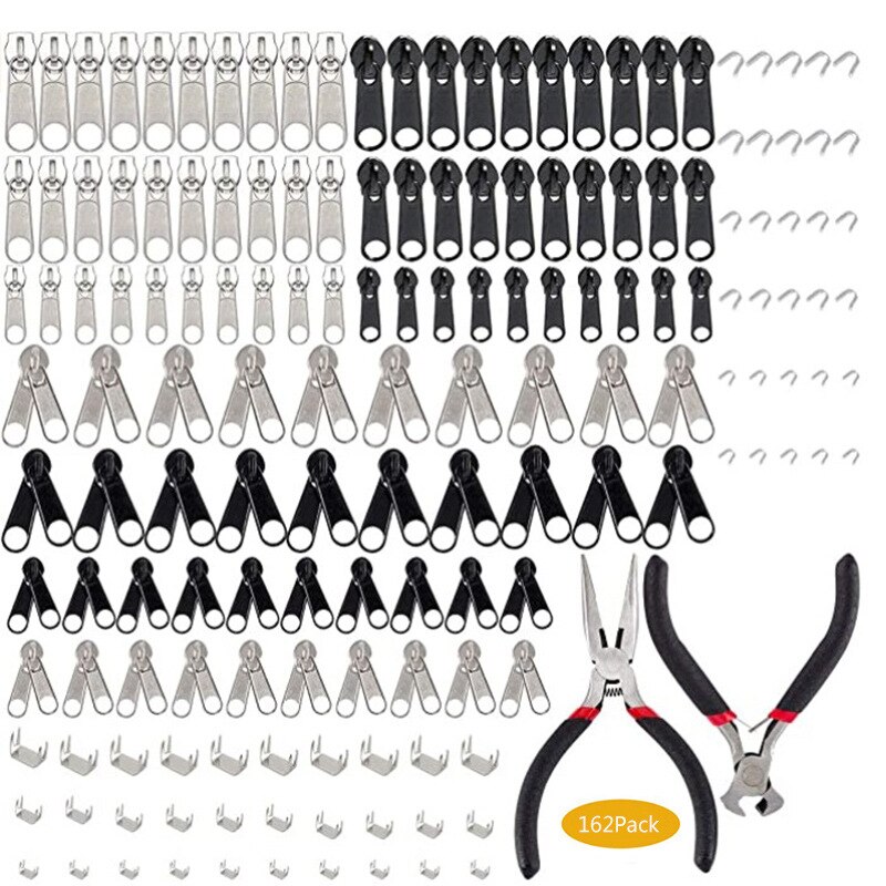 Meetee 5# Nylon Zipper Repair Kit Replacement Zippers Installation Tools for Bags Tents Luggage Quilt Cover Zip Pull Tab Sewing: 162sets