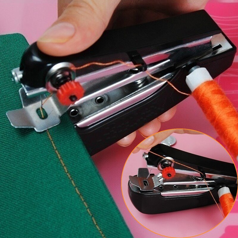 1Pcs Mini Hand-held Clothes Fabrics Sewing Machin Mini Sewing Useful Portable Needlework Cordless For Home Travel To Use: as pic