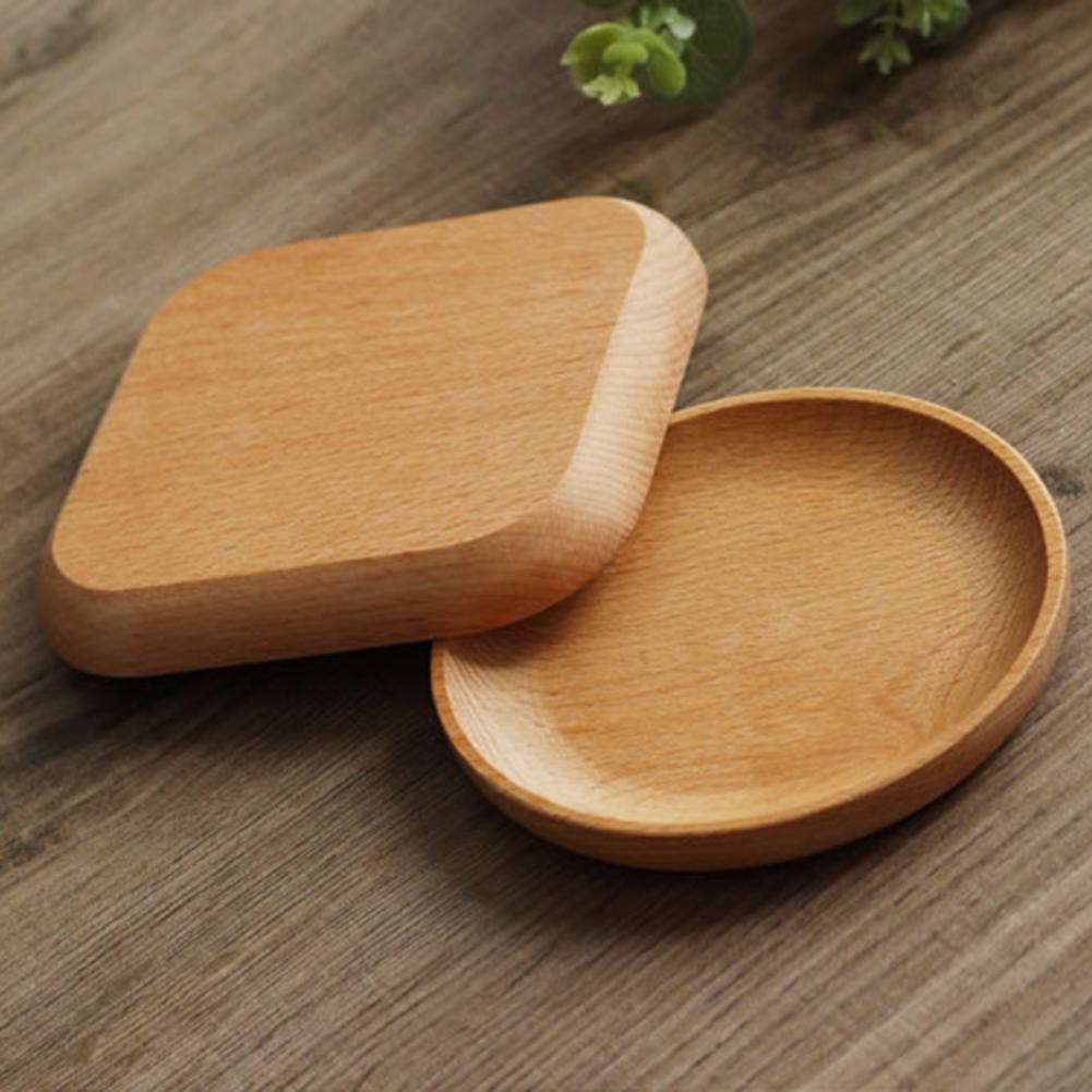 Wood Serving Plate, Wood Square & Round Serving Tray, Fruit Dessert Cake Snack Candy Platter Wooden Bowls Plate Tableware