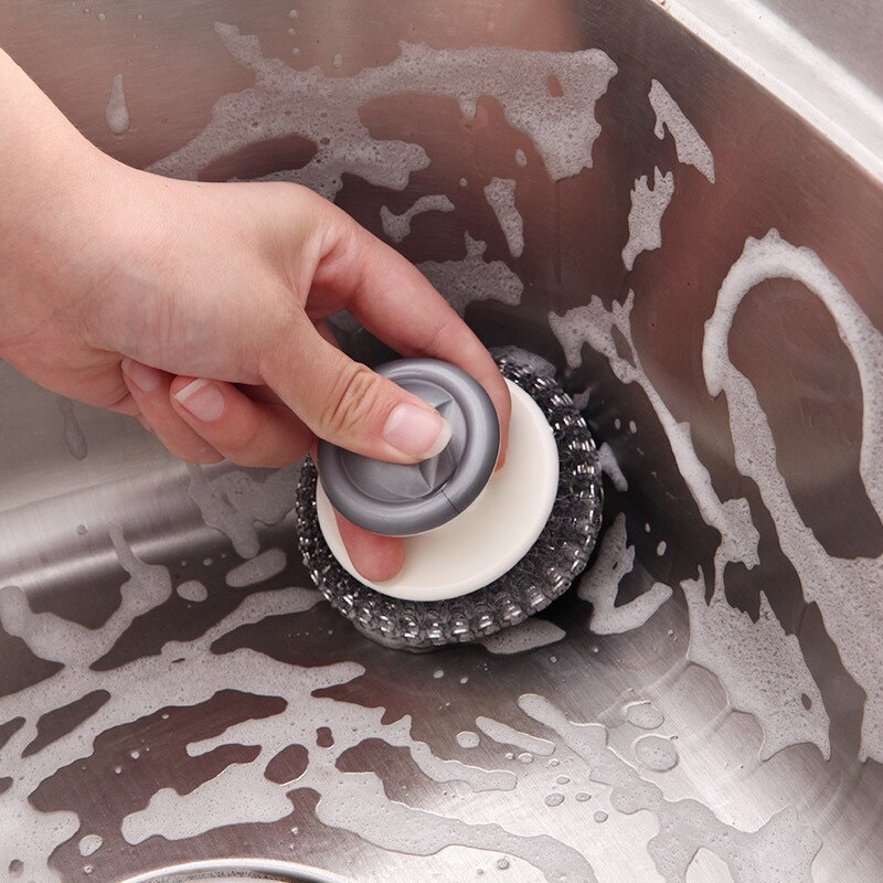Wire rengøringsbørste moderne hjemmekøkken med håndtag glider ikke ondt i hånden dekontaminering opvaskepotte børste