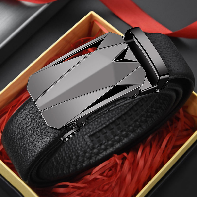 Beroemde Heren Riem, Hoogwaardige Luxe Lederen Riem, Heren Riem, Legering Automatische Gesp: GRIJS / 120cm