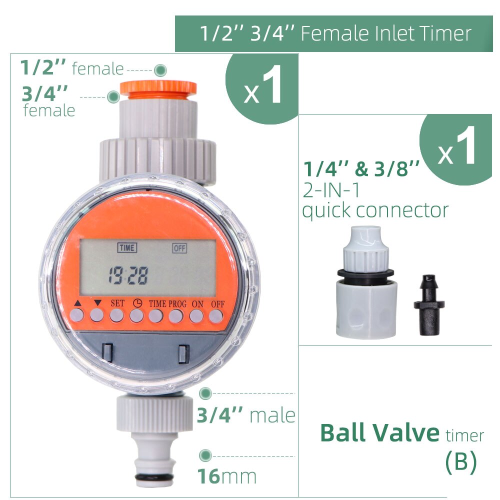 Ball Valve Water Timer Automatic LCD Display Electronic Watering Irrigation Controller for Home Garden Irrigation: B