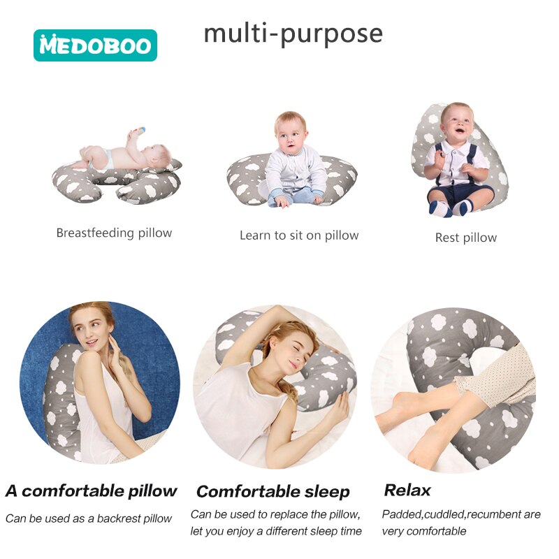 Medobbo 2pcs/Set Baby Nursing Pillow Cotton Maternity Breastfeeding Pillows Infant Printed U-Shaped Baby Sleeping Pillow Cushion