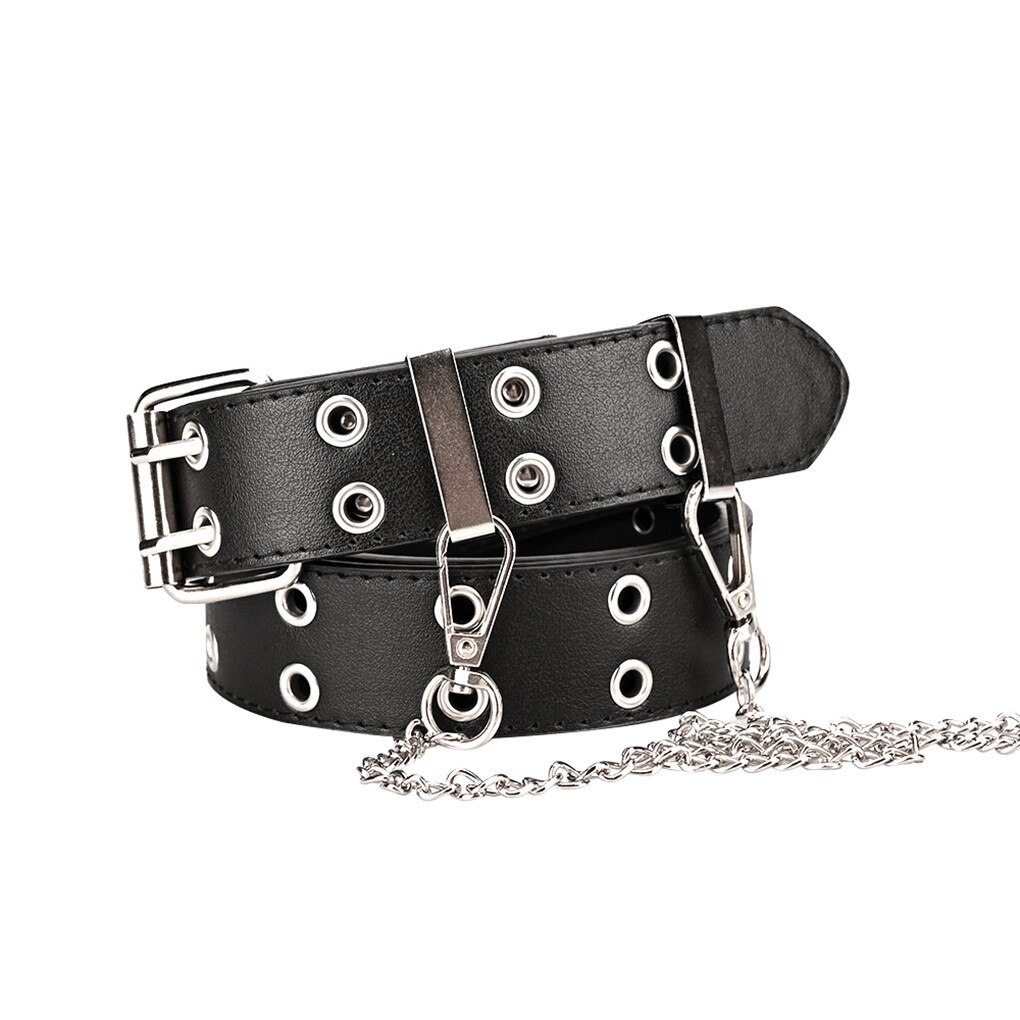 Women Punk Chain Belt Adjustable Double Row Hole Eyelet Waistband with Eyelet Chain Decorative Belts: 06
