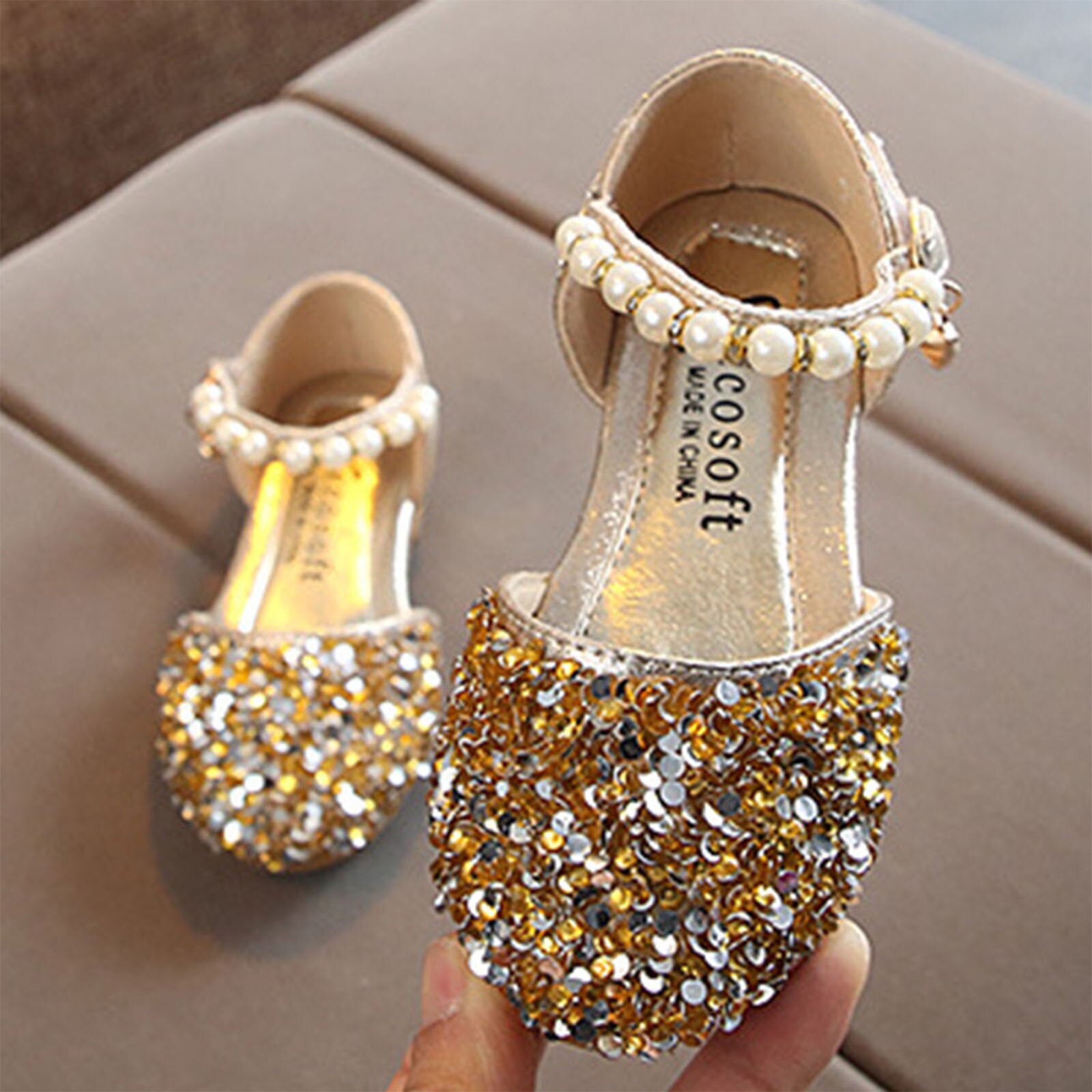 2022 Kids Meisjes Sequin Schoenen Zomer Leuke Parel Prinses Solid Lace Dans Enkele Casual Schoen Kinderen Bruiloft Schoenen