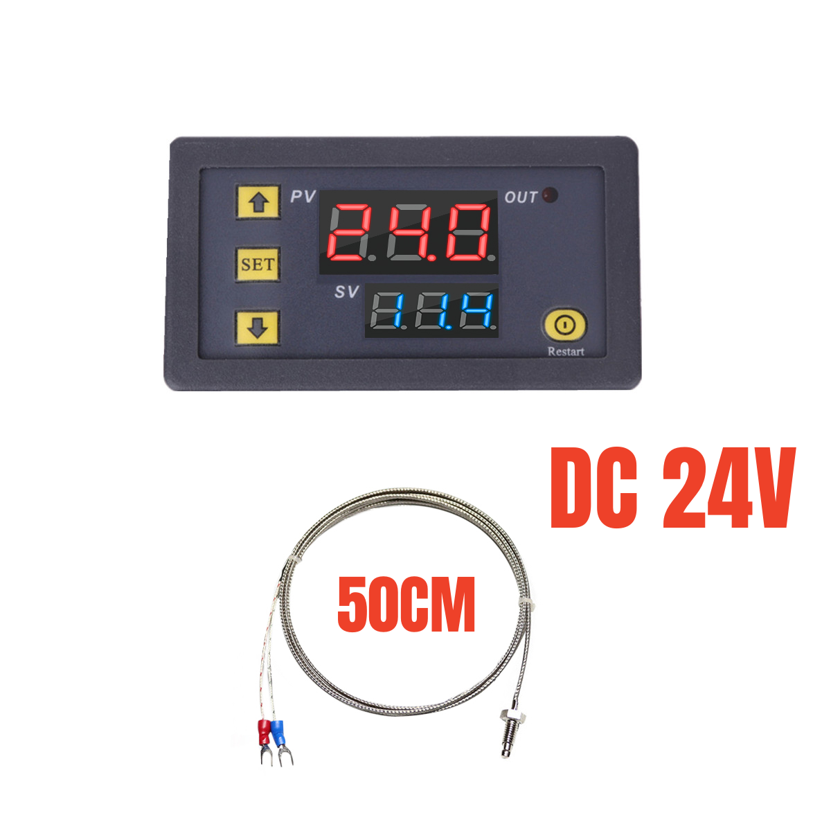 Mini W3230 Probe Line Digital Temperature Control LED Display Thermostat With Heat/Cooling Control Instrument 12V 24V 110-220V: Silver
