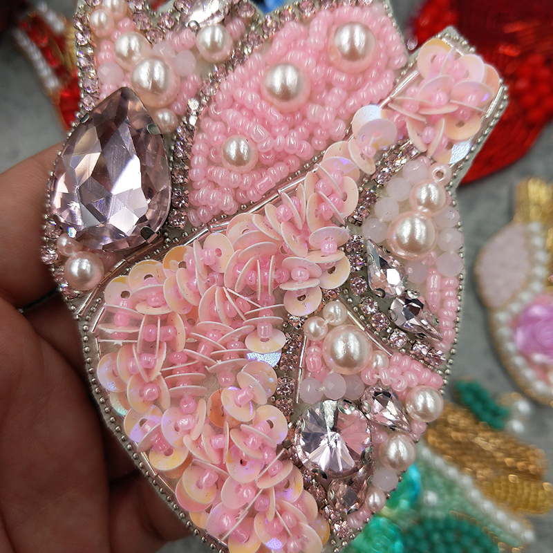 Steentjes Kraal Oog Rode Harten Patches Voor Kleding Geborduurde Applicaties Naai Menselijke Organen Bloem Diamant Badges Stickers