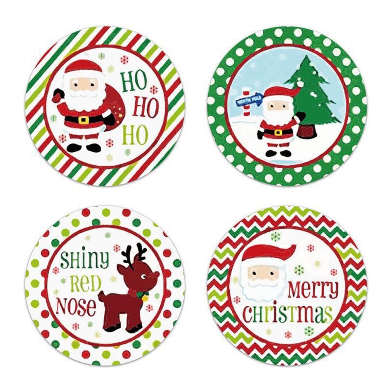 Pegatinas de Navidad Santa Claus surtido círculo redondo adhesivos de caras caja de de Navidad relleno pegatinas (500 hojas por rollo) caja palo