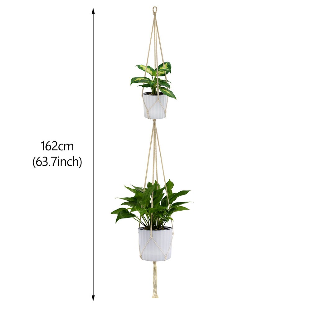 Colgador de macramé hecho a mano para plantas, cesta de macramé de algodón anudada para macetas, soporte para colgar con borlas, cuerdas para decoración de pared y jardín: D