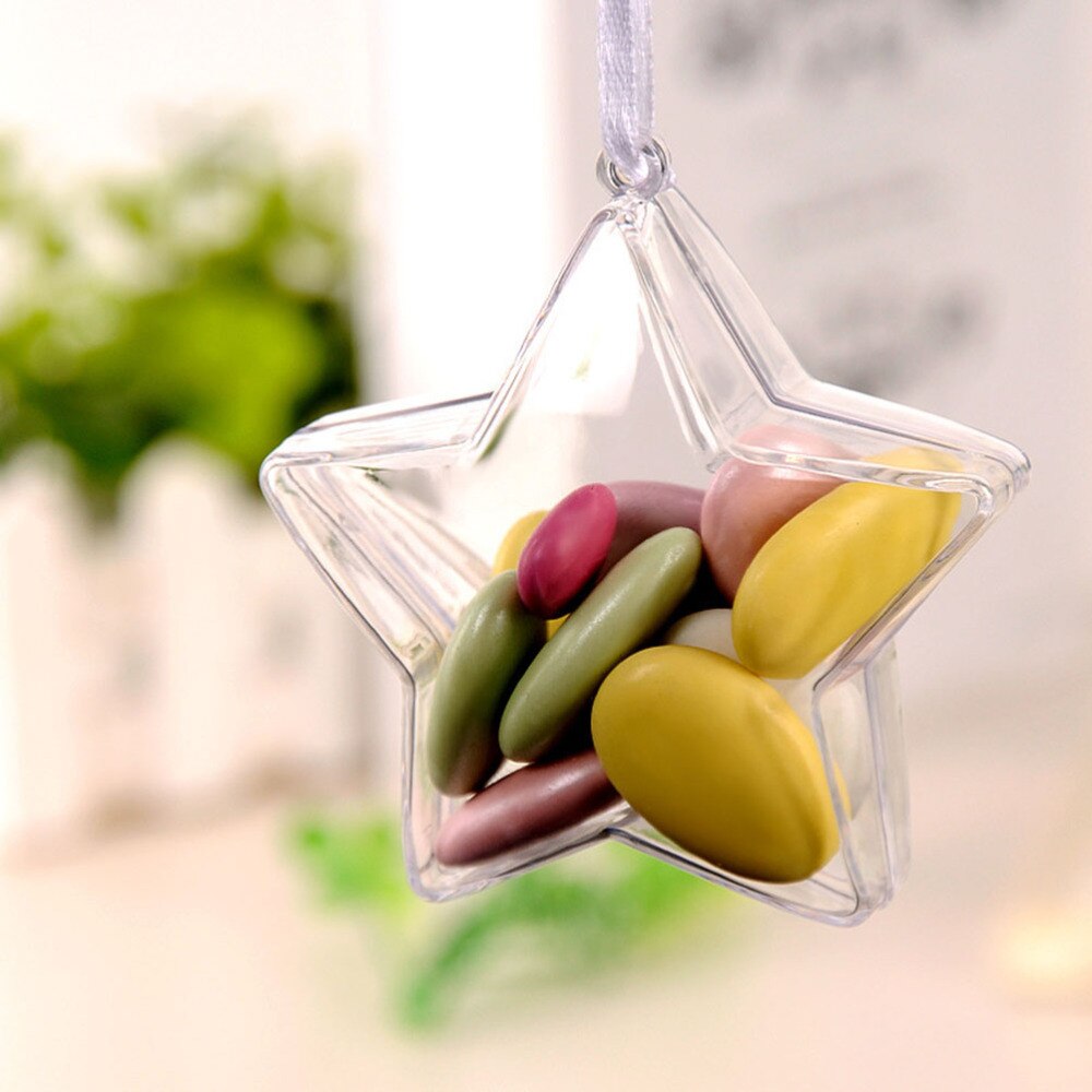 10PCS Fillable Star Shape Ornaments Transparent Pendants DIY Candy Boxs for Wedding Birthday Party (10.3cm): As Shown