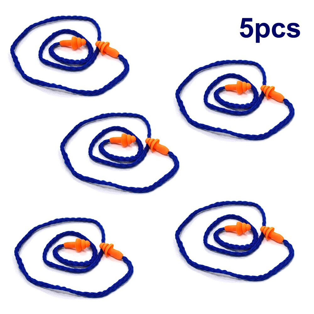 ESCAM 1/2/5/10pcs Soft Silicone Corded Ear Plugs ears Protector Reusable Hearing Protection Noise Reduction Earplugs Earmuff: 5 pcs
