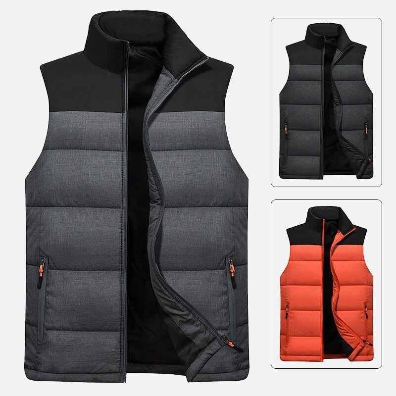 Plus Size 5XL Patchwork Heren Vest Winter Stand Kraag Rits Mannelijke Mouwloze Jassen Oversize Casual Thicken Man Vesten