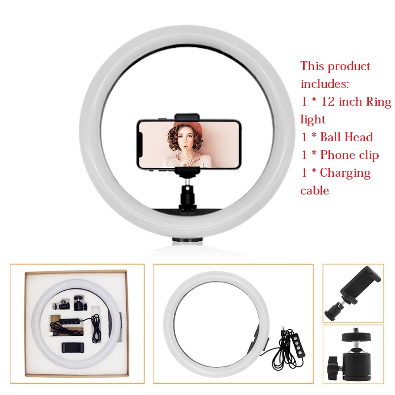 Travor 12" USB LED Ring Light 160 LEDs Dimmable 2700K-5500K Circular Photo Lamp And tripod For Studio Photographic Light Ring: White