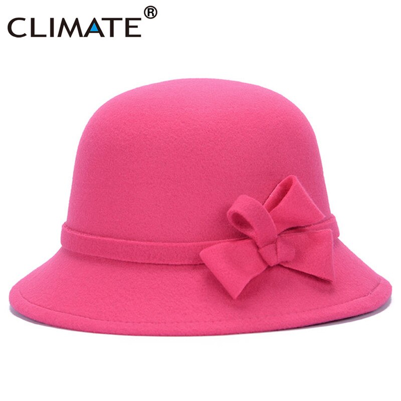 CLIMATE Women Bowknot Fedoras for Woman Fascinator Fedora Hats Ladies Girls Cap Mom Hats Nice Polyester Woolen Cap Hat: Rose