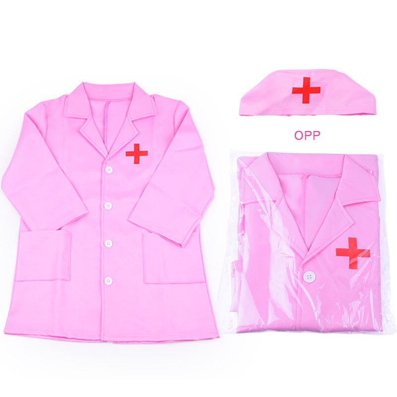 Børns læge sygeplejerske rollespil kostume halloween festfrakke hvid morgenkåbe sygeplejerskeuniform: Lyserød