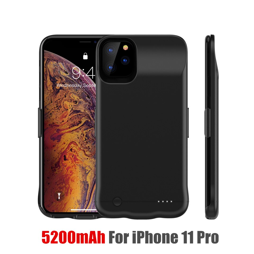 Fundas para cargador de batería Amstar, funda trasera para cargador de batería de 5200/6200mAh para iPhone 11 Pro Max X XR XS Max: HK28 Black 11 Pro