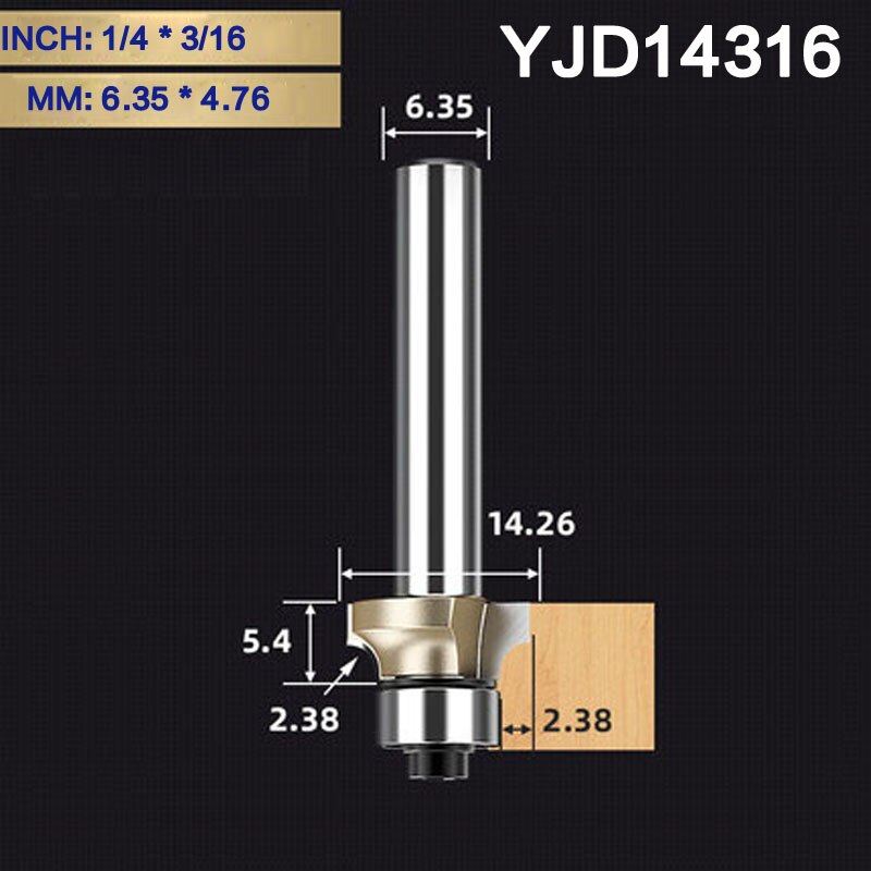 Tideway 1/4" 6.35mm Corner Over Round Bit for Wood Woodworking Tool 2 flute Endmill with Bearing Milling Cutter: YJD14316
