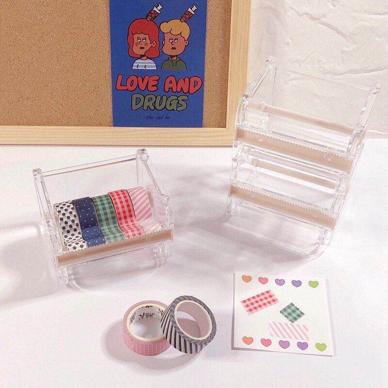Transparent Plastic Adhesive Tape Dispenser Office Desktop Tape Holder With Tape Cutter School Stationery Supplies Tool