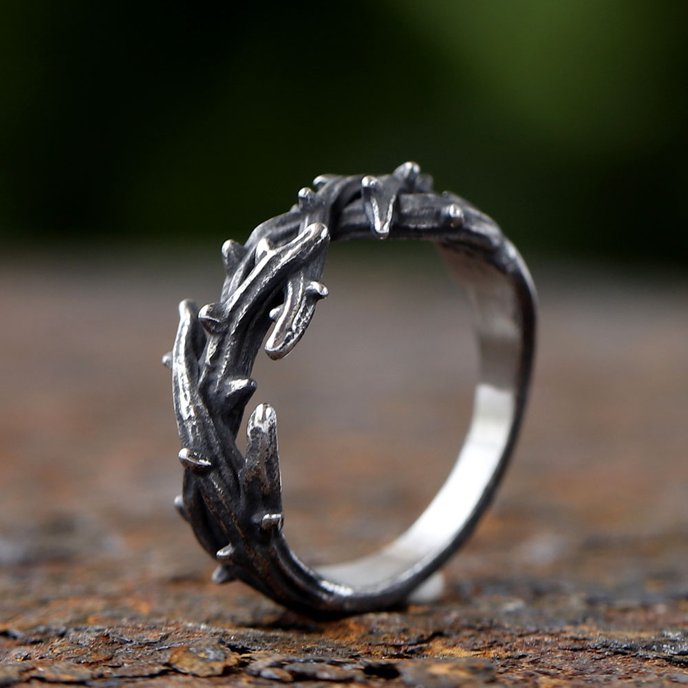 Anillo de pareja de espinas irregulares de acero inoxidable 316L con personalidad, anillos de dedo Retro para hombre y mujer, de joyería para amantes 2024: 11 / Blanco
