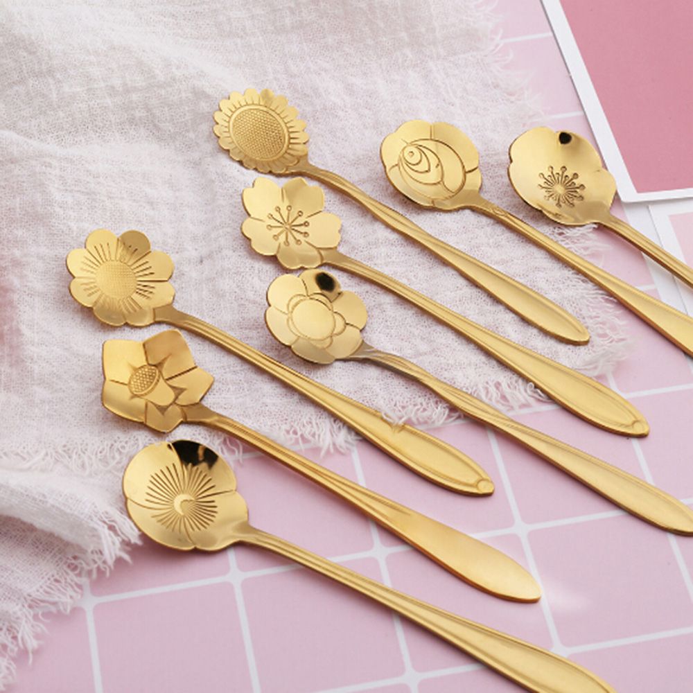1pcs Mini Cute flower Stainless Steel Teaspoon Coffee Metal golden Soup Dessert Spoon tablespoon dessert spoons Kitchen utensils