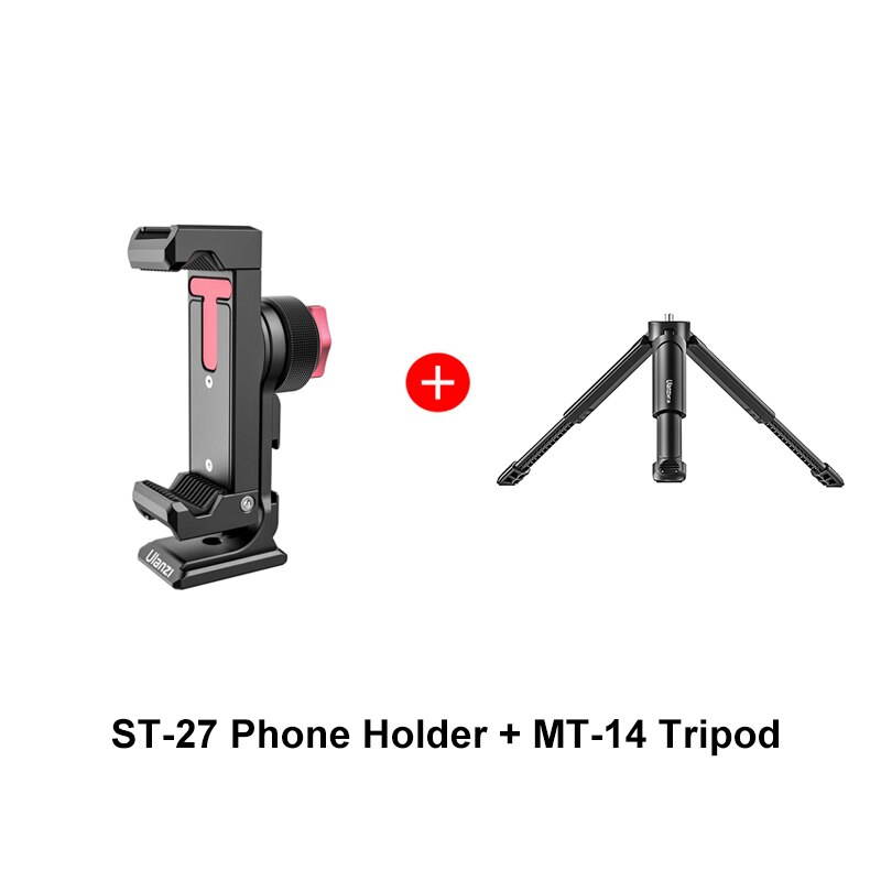 Ulanzi ST-27 Metal Phone Holder Clamp With Cold Shoe Arca 360°Rotatable Smartphone tripod Mount Clip for TikTok Vlog Photography: ST-27 with MT-14