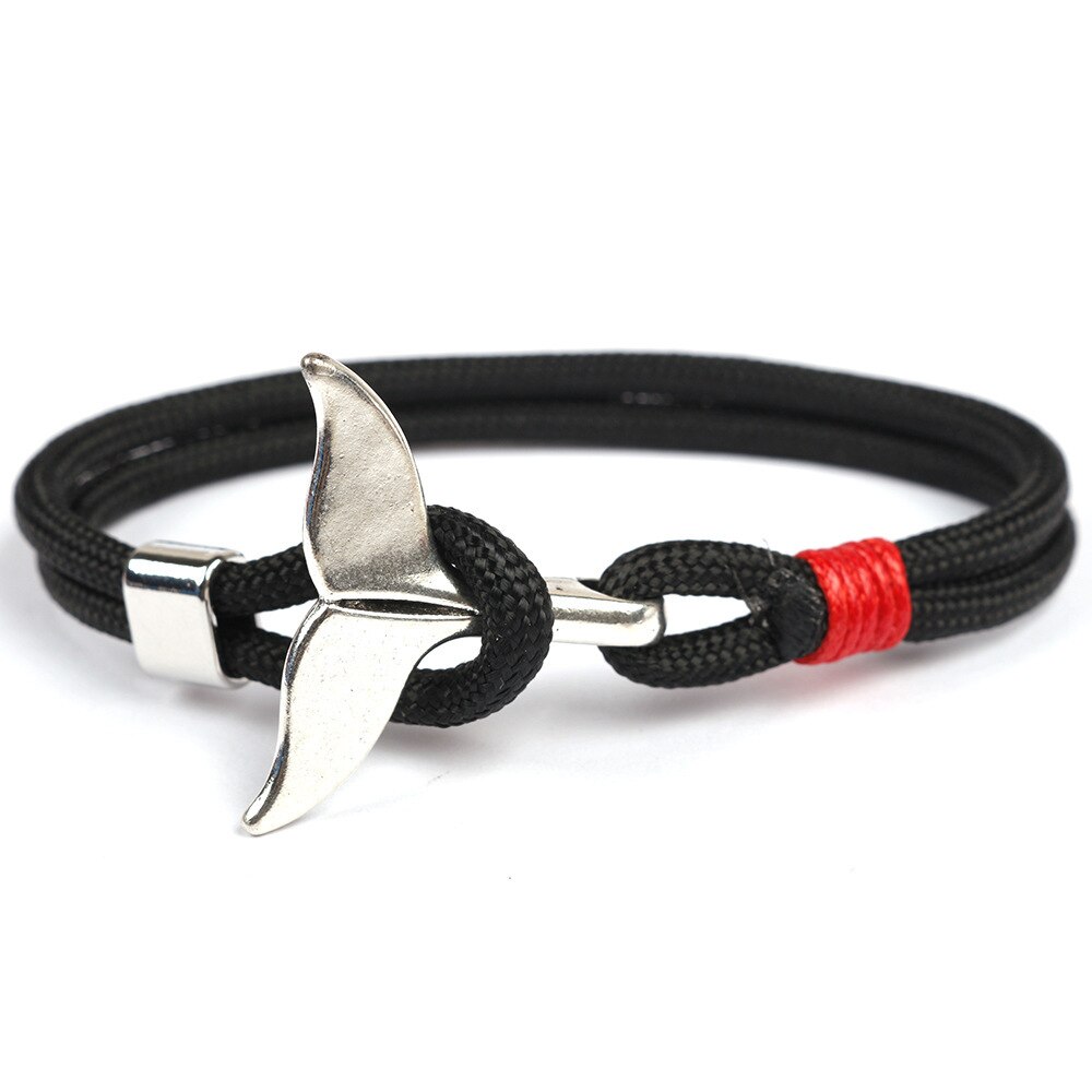 Pulsera de estilo vikingo gitano para hombre, brazalete trenzado, varias capas, cuerda roja, hecho a mano: Silver Black