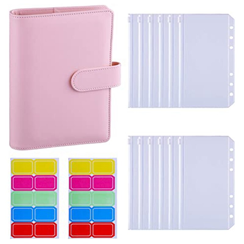 A6 Pu Bindmiddel Mouw Met 12 Pcs A6 Bindmiddel Tas 6 Gesp Cash Budget: Pink